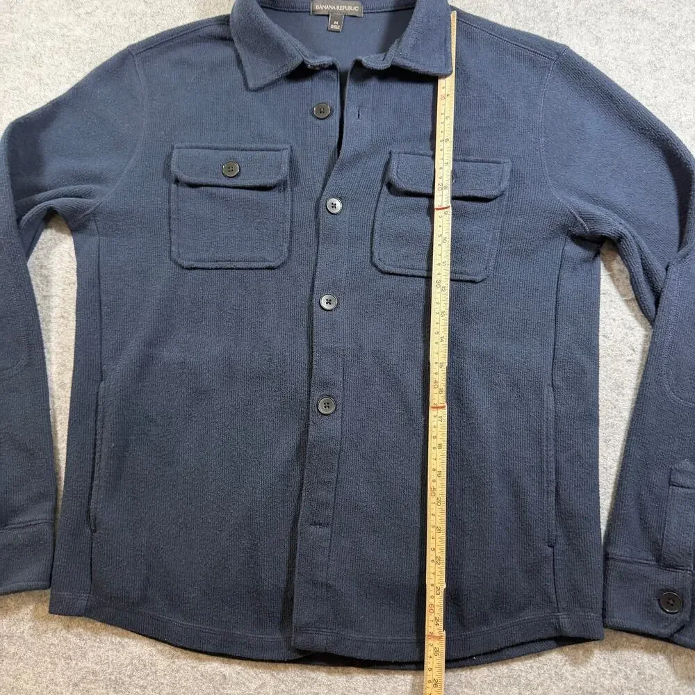 Banana Republic CPO Shirt Jacket Mens M Navy Cotton Elbow Patches Button Cuffs